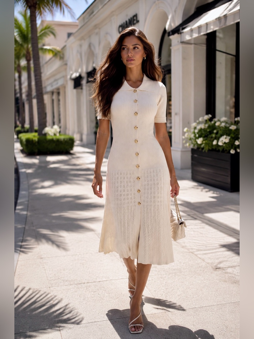 Cream Knit Midi Dress Size S – Sample